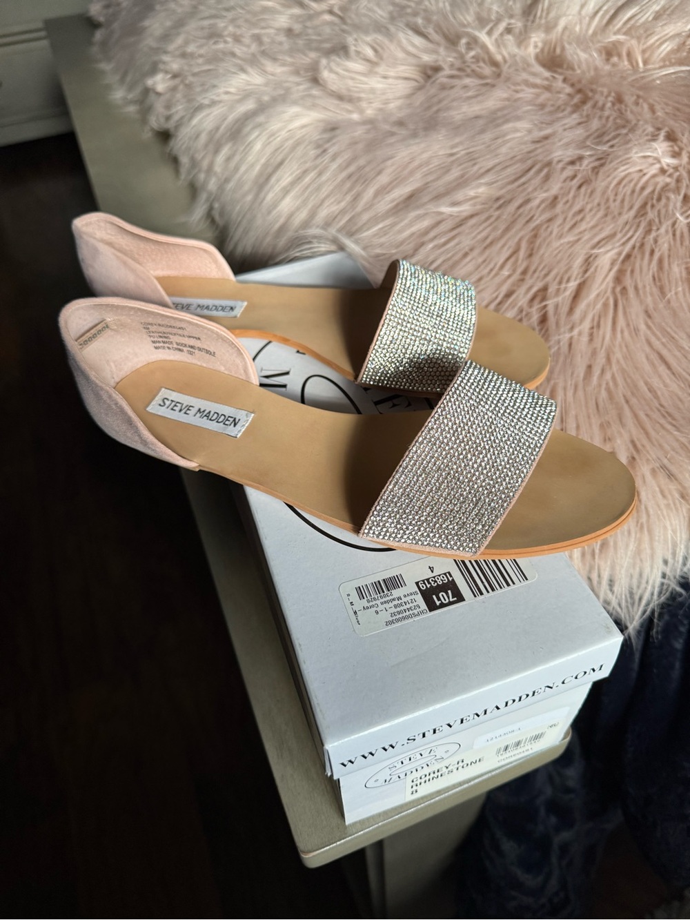 Steve Madden Blush Pink Crystal Slide Sandals